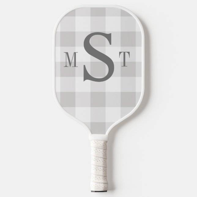 Monogram Personalised Grey Plaid Pickleball Paddle (Front)