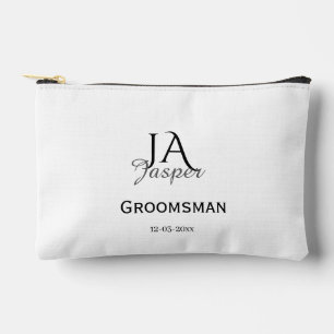 Monogram personalised groomsman best man name date accessory pouch