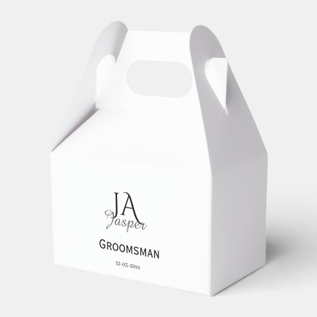 Monogram personalised groomsman best man name date favour box (Front Side)