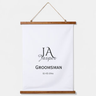 Monogram personalised groomsman best man name date hanging tapestry