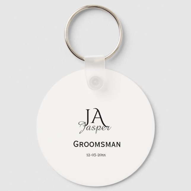 Monogram personalised groomsman best man name date key ring (Front)