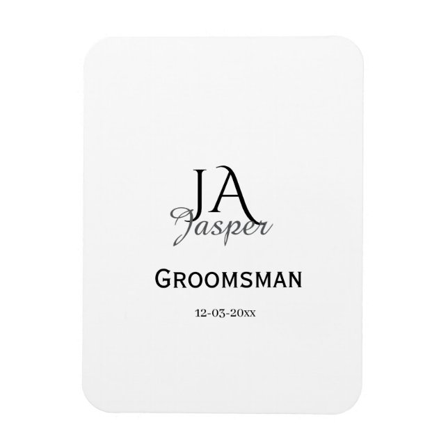 Monogram personalised groomsman best man name date magnet (Vertical)