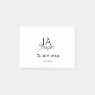 Monogram personalised groomsman best man name date post-it notes