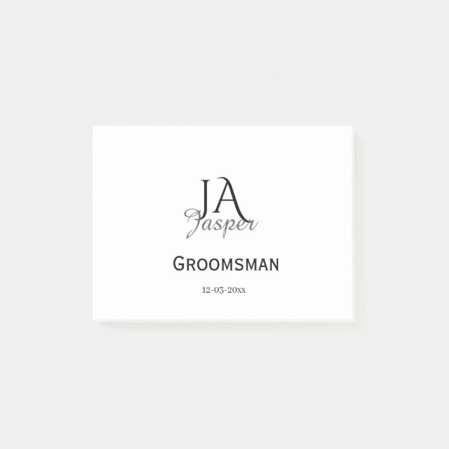 Monogram personalised groomsman best man name date post-it notes (Front)