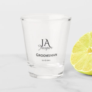 Monogram personalised groomsman best man name date shot glass