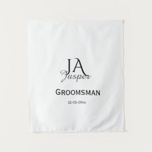 Monogram personalised groomsman best man name date tapestry