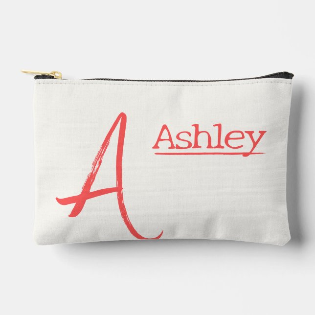 Monogram Personalised Initial and Name in Red Accessory Pouch (Front)