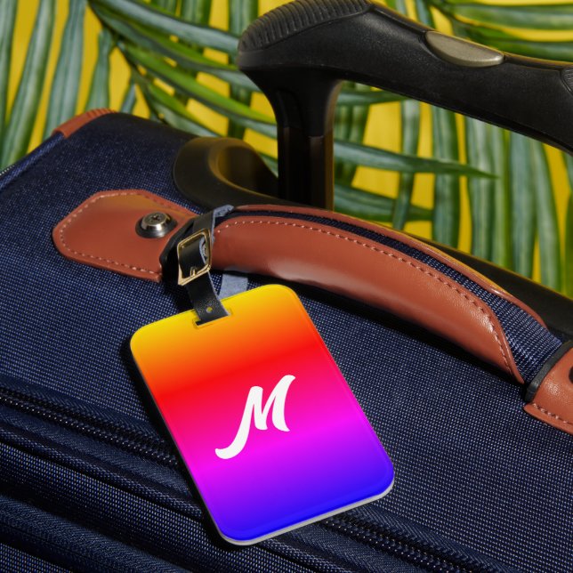 Monogram Personalised Luggage Tag Rainbow Colours (Front Insitu 1)