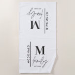 Monogram personalised modern minimal chic family beach towel<br><div class="desc">Modern monogram family black stylish elegant matching family gift. Ideal for family reunions,  vacations,  birthday and Christmas parties.</div>