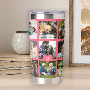 Monogram personalised modern multi photo collage insulated tumbler