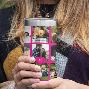 Monogram personalised modern multi photo collage insulated tumbler