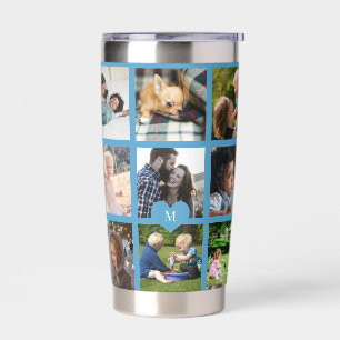 Monogram personalised modern multi photo collage insulated tumbler