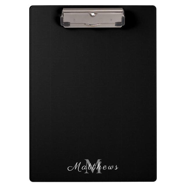 Monogram Personalised Name Black Clipboard (Front)