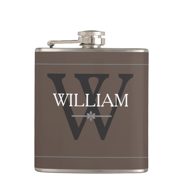 Monogram Personalised Name Classic Tan Hip Flask (Front)