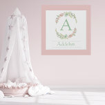 Monogram Personalised Name Faux Canvas Print<br><div class="desc">Add this beautiful baby personalised wall canvas to baby’s nursery.  Perfect for a gift for baby shower gift or baby welcoming home.  Sweet soft colours of greens and pinks.  Customise to your own special monogram & name.  100% customer satisfaction with “Zazzle” every day.</div>
