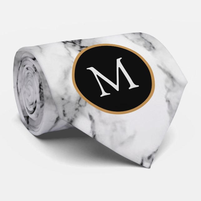 Monogram Personalised Neck Tie White Marble Stone (Rolled)