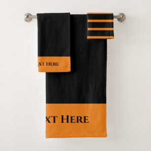Monogram Personalised Orange Black Striped Solid Bath Towel Set