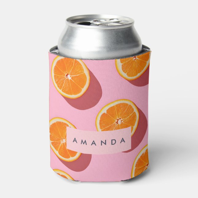 Monogram Personalised Orange Slice Pattern Can Cooler (Can Front)