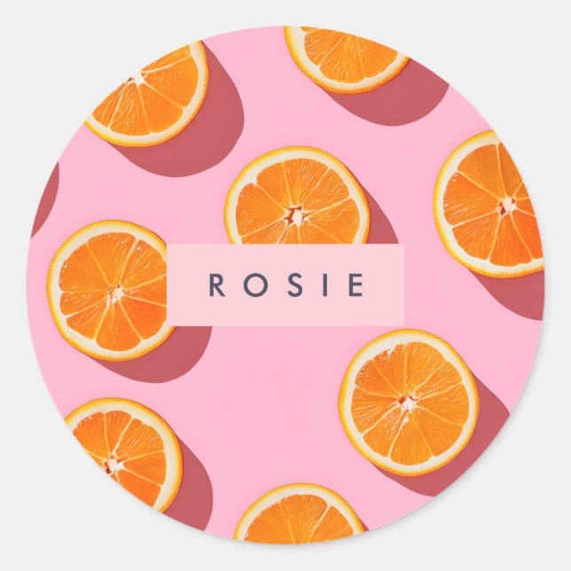 Monogram Personalised Orange Slice Pattern Classic Round Sticker (Front)