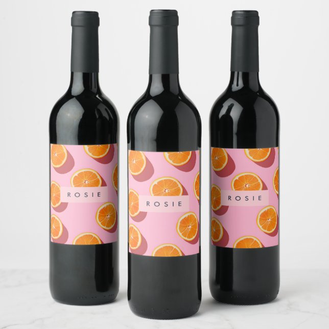 Monogram Personalised Orange Slice Pattern Wine Label (Bottles)