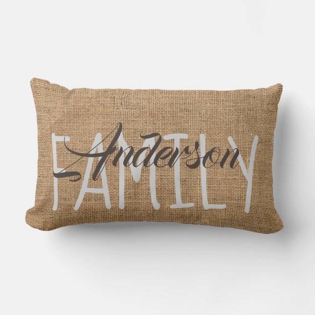 Monogram Personalised Pillow Faux Burlap Rustic (Front)