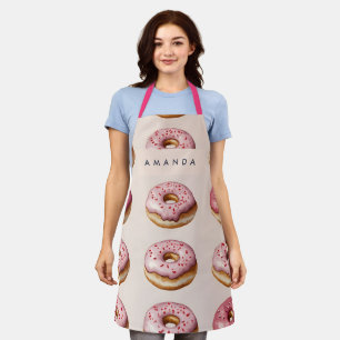 Monogram Personalised Pink Doughnut Pattern Apron
