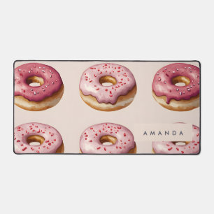 Monogram Personalised Pink Doughnut Pattern Desk Mat