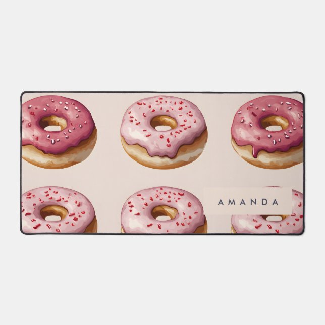 Monogram Personalised Pink Doughnut Pattern Desk Mat (Front)
