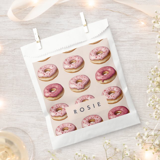 Monogram Personalised Pink Doughnut Pattern Favour Bag (Clipped)