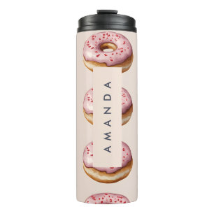 Monogram Personalised Pink Doughnut Pattern Thermal Tumbler