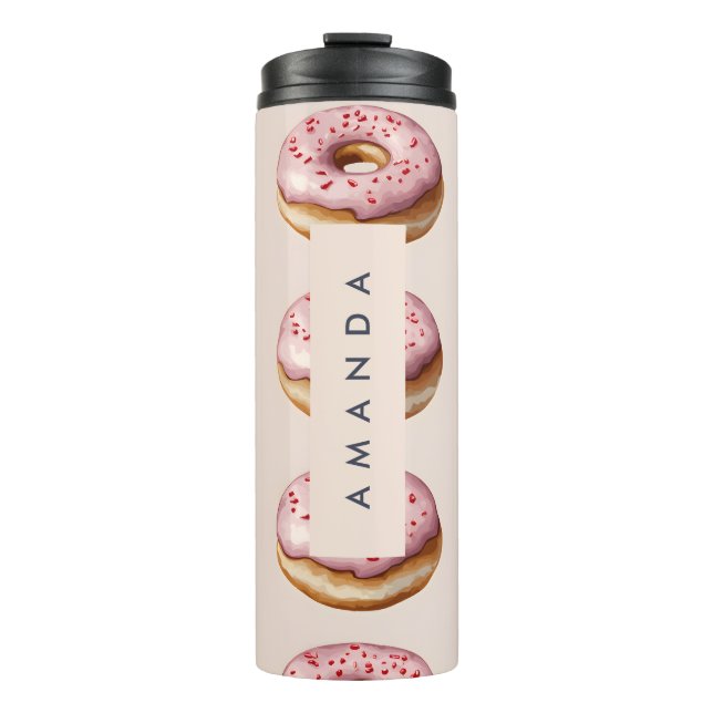Monogram Personalised Pink Doughnut Pattern Thermal Tumbler (Front)