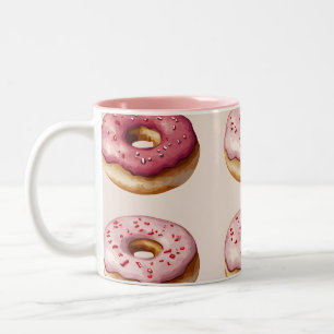 Monogram Personalised Pink Doughnut Pattern Two-Tone Coffee Mug