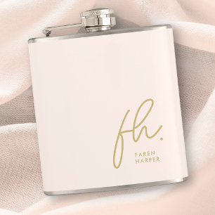 Monogram Personalised Pink Gold Chic Bachelorette Hip Flask