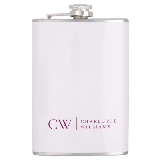 Monogram Personalised Pink Initial & Name Flask (Front)