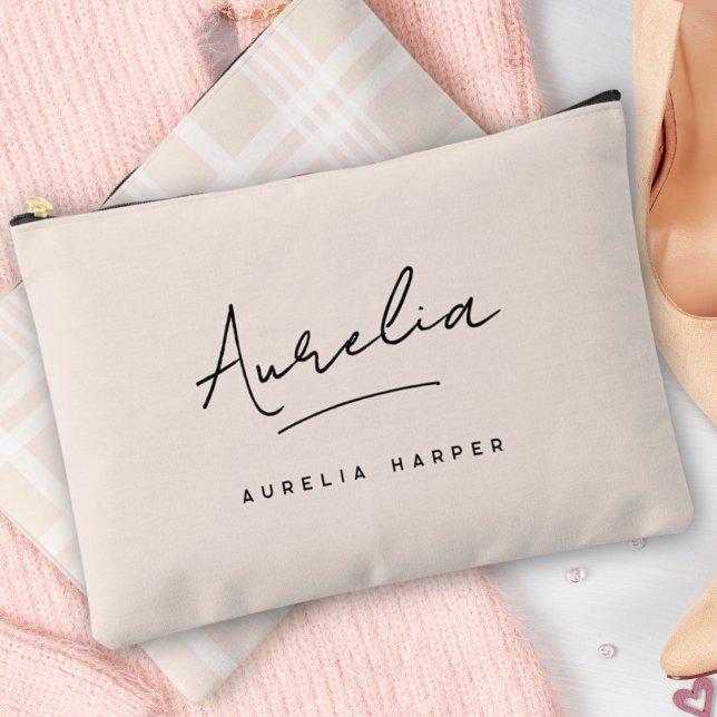 Monogram Personalised Pink Name Signature Plaid Accessory Pouch (Creator Uploaded)