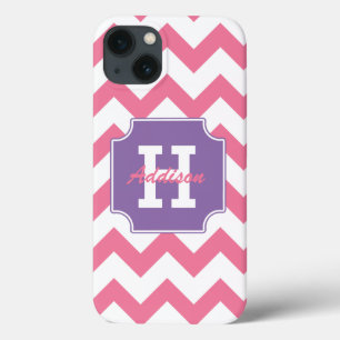 Monogram Personalised Purple Pink Chevron iPhone 13 Case