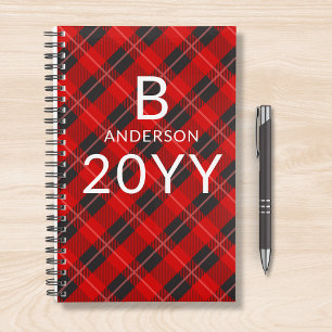Monogram Personalised Red Tartan Plaid Pattern Planner