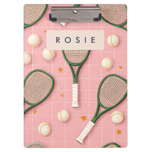 Monogram Personalised Retro Tennis Racket Pattern Clipboard