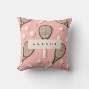 Monogram Personalised Retro Tennis Racket Pattern Cushion