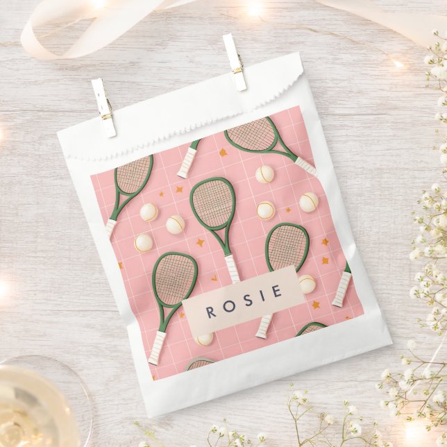 Monogram Personalised Retro Tennis Racket Pattern Favour Bag (Clipped)