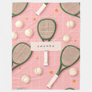 Monogram Personalised Retro Tennis Racket Pattern Fleece Blanket