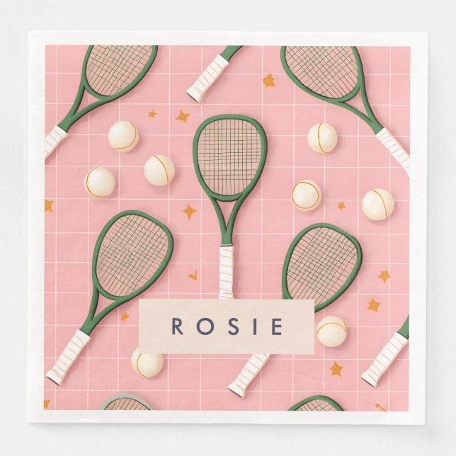 Monogram Personalised Retro Tennis Racket Pattern Napkin (Front)