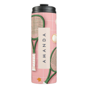 Monogram Personalised Retro Tennis Racket Pattern Thermal Tumbler