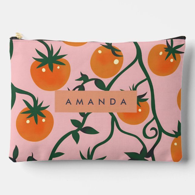Monogram Personalised Retro Tomato Vine Pattern Accessory Pouch (Front)