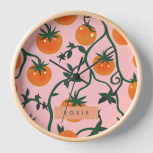 Monogram Personalised Retro Tomato Vine Pattern Clock