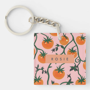 Monogram Personalised Retro Tomato Vine Pattern Key Ring