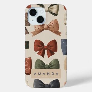 Monogram Personalised Retro Vintage Bow Pattern iPhone 15 Case