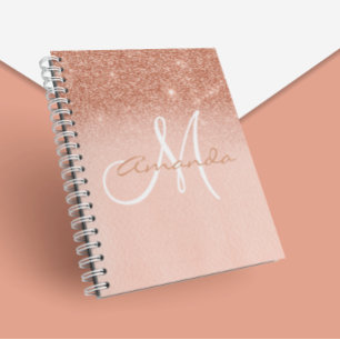 Monogram Personalised Rose Gold Ombre Gift Notebook