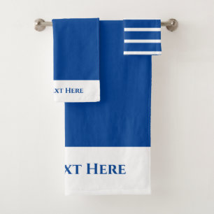 Monogram Personalised Royal Blue White Solid Strip Bath Towel Set