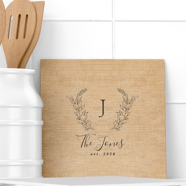 Monogram personalised rustic kitchen family name ceramic tile (Creator Uploaded)